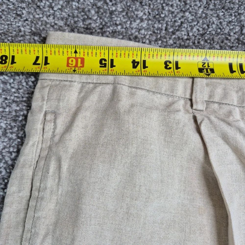 Eddie Bauer 100% Linen Pants Mens 35 Beige Pleated Cuffed Trousers